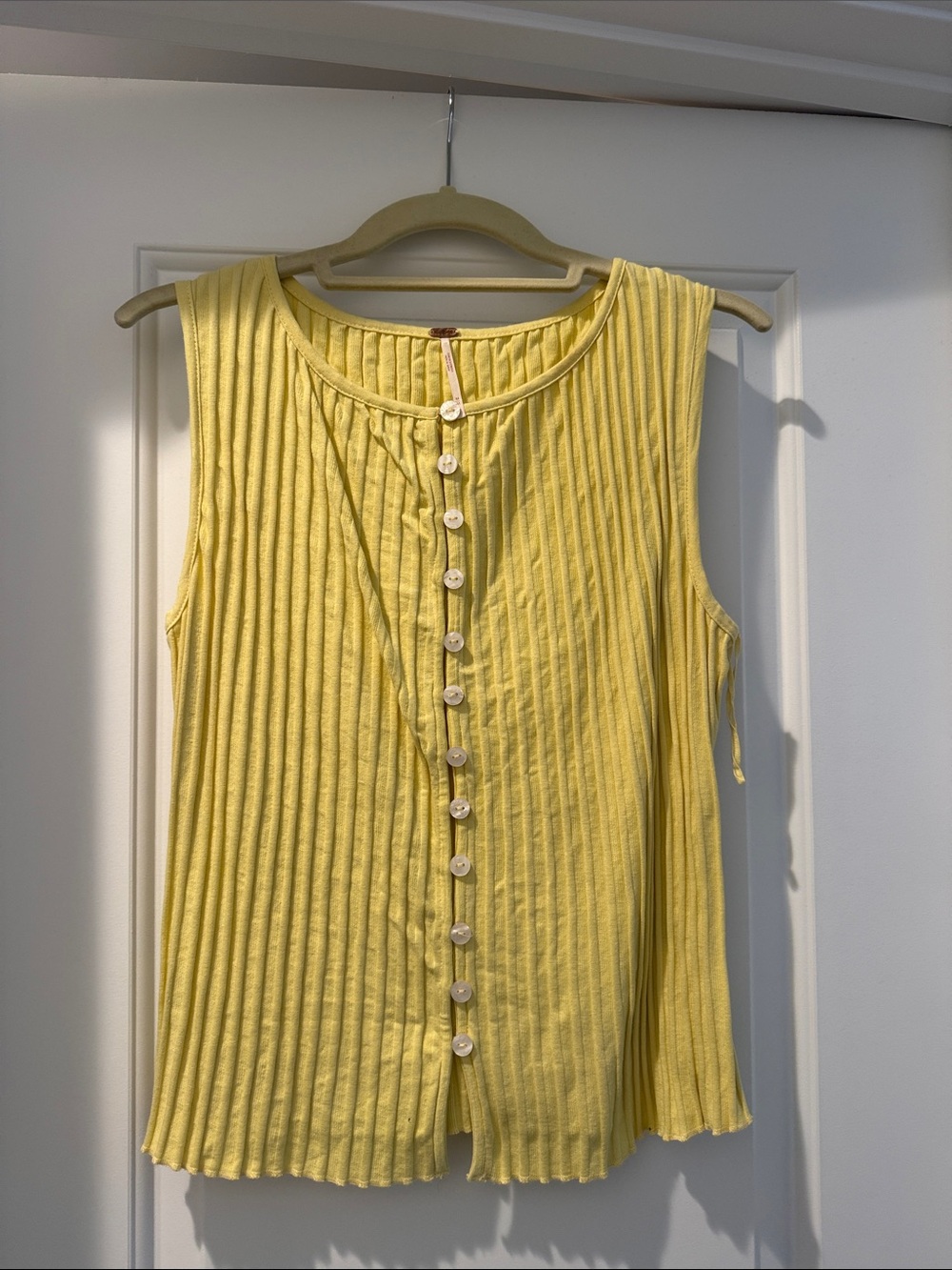 Free People Ribbed Button-Front Yellow Tank
